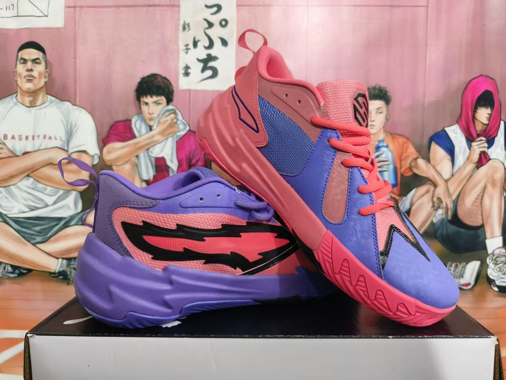 Pink and Purple Basketball Sneakers with Black Accents