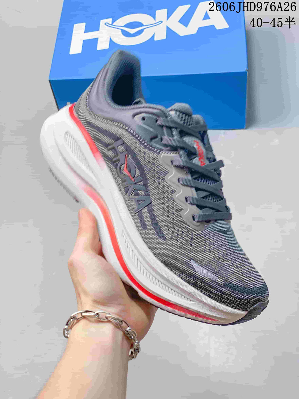 HOKA Bondi 9 Running Shoes, Gray and White, 1162011