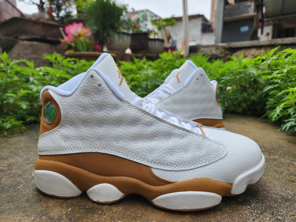 Jordan 13 Retro White and Wheat High-Top Sneakers