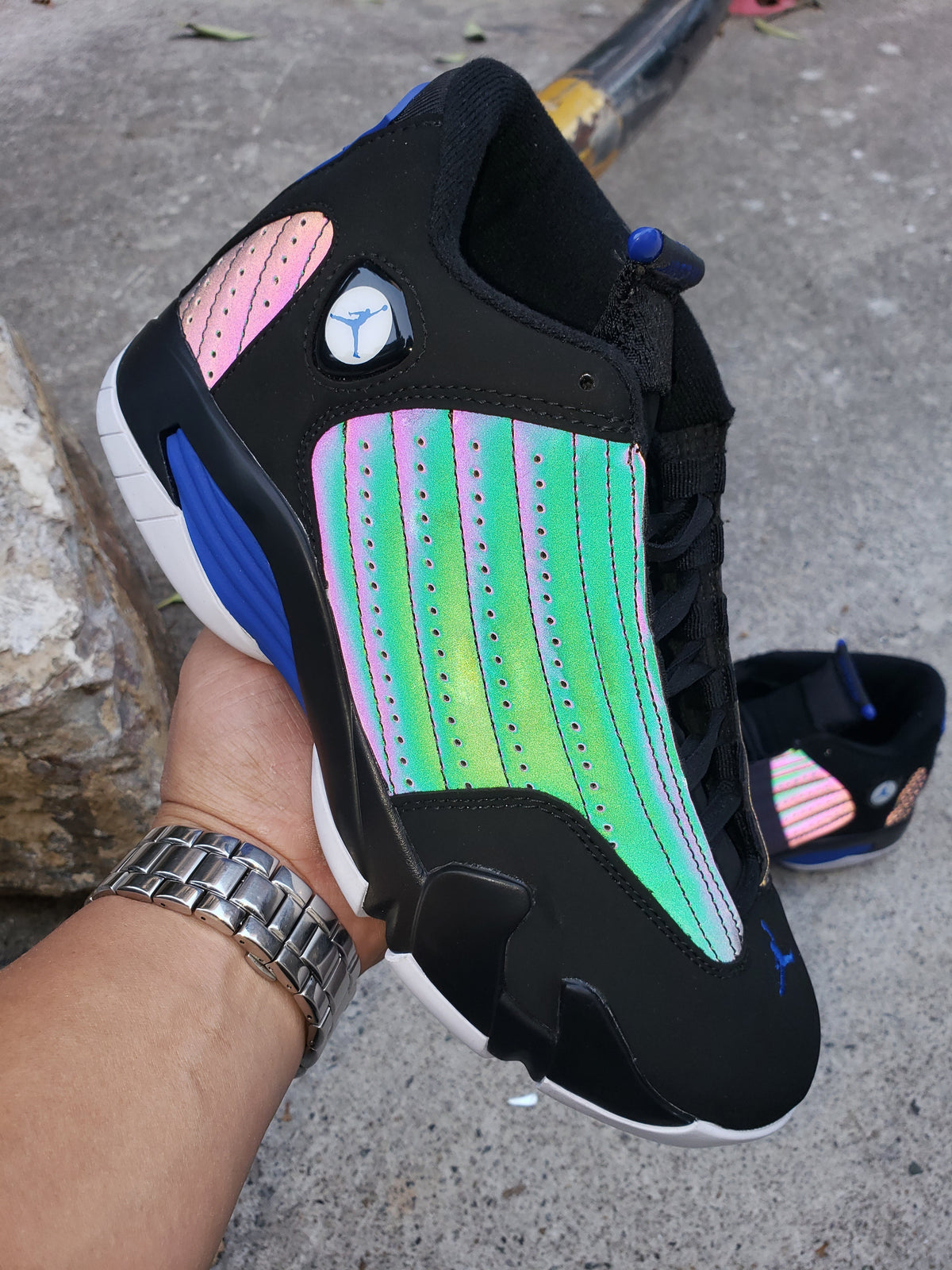 Jordan 14 Men’s High-Top Sneakers in Black, Blue and Iridescent