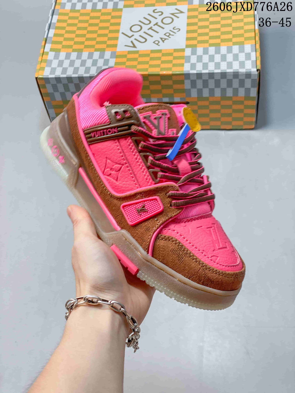 Louis Vuitton Trainer Low-Top Sneakers in Pink and Brown