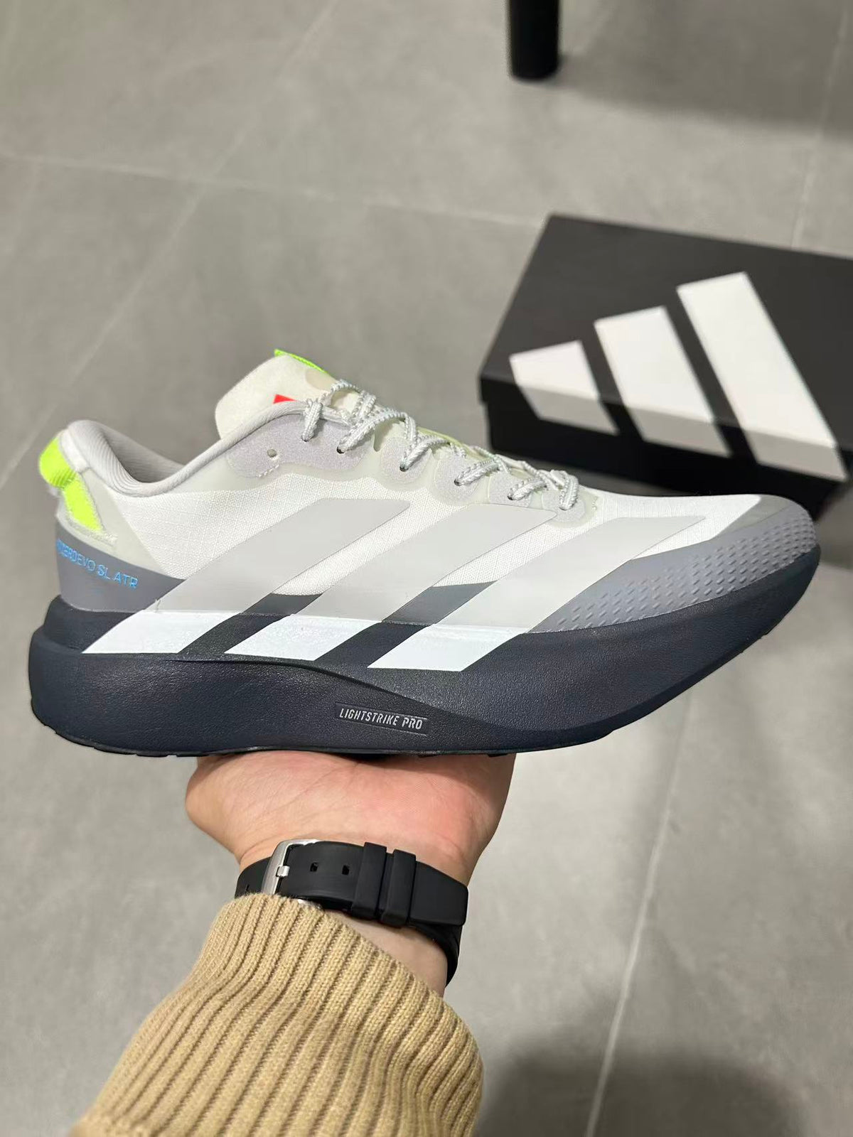 Adidas Lightstrike Pro Running Shoes White Grey Neon