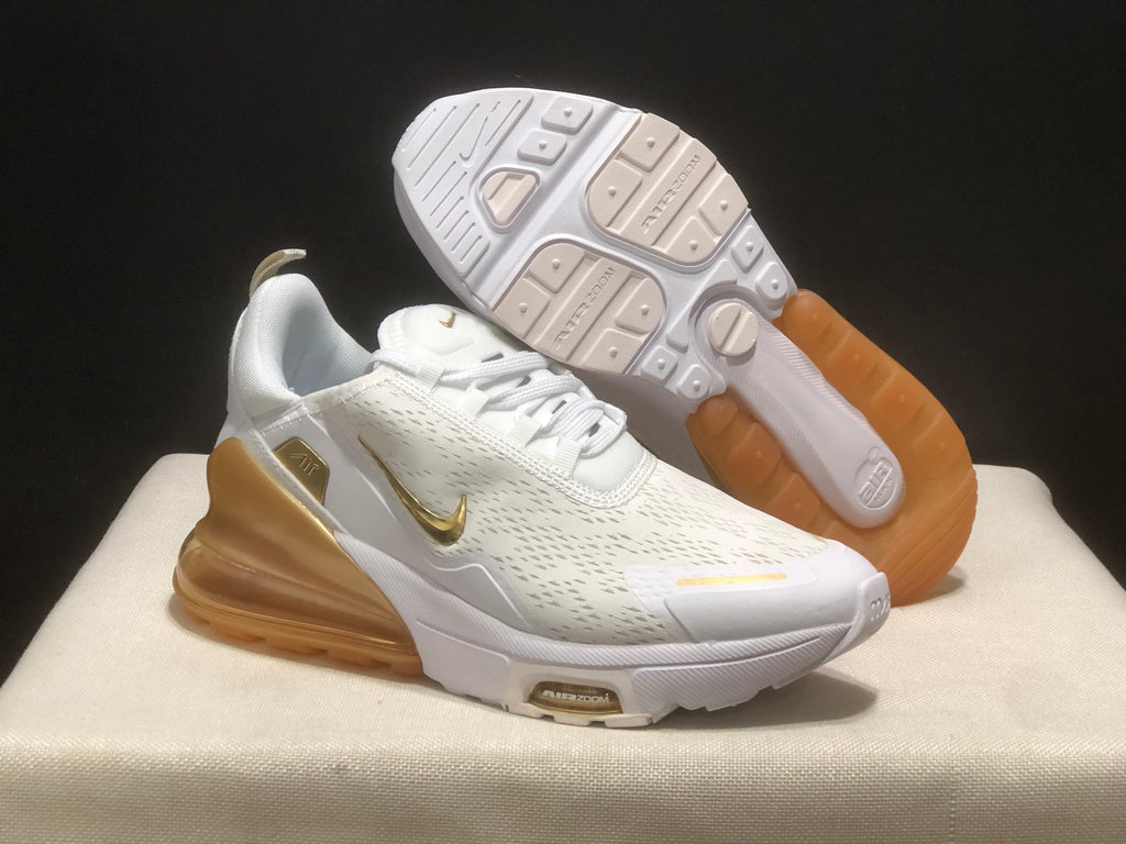 Nike Air Max 270 Premium White and Gold Sneakers