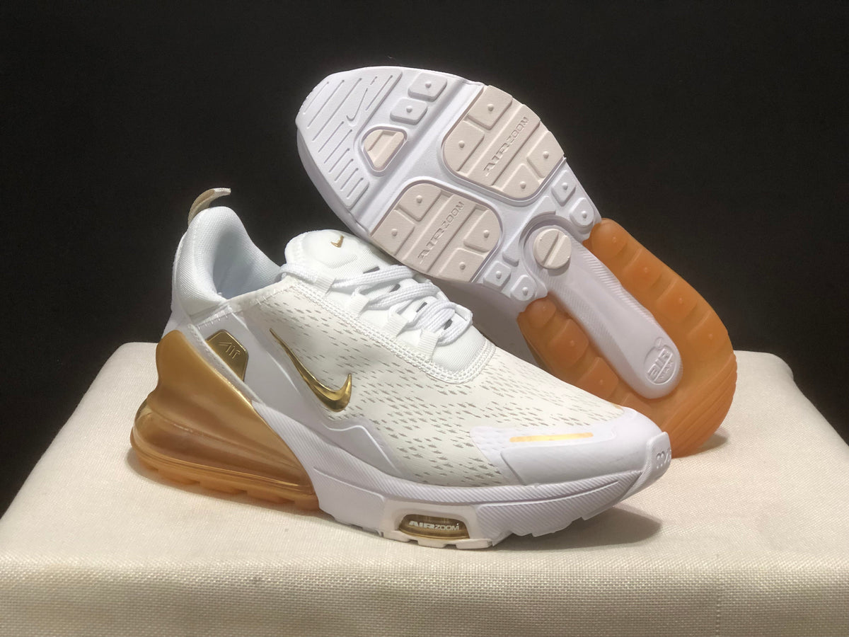 Nike Air Max 270 Premium White and Gold Sneakers