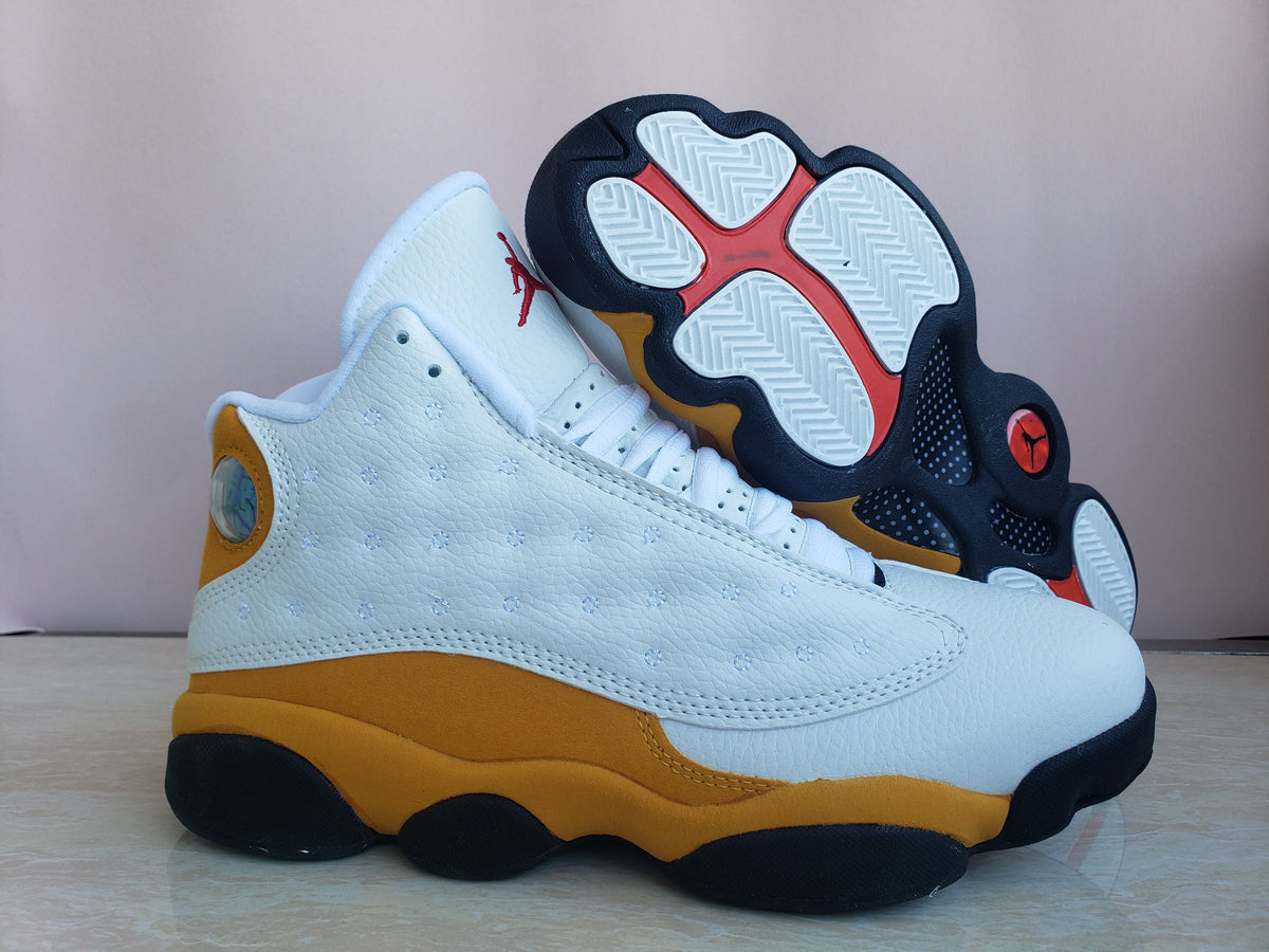 Air Jordan 13 White and Yellow Basketball Sneakers