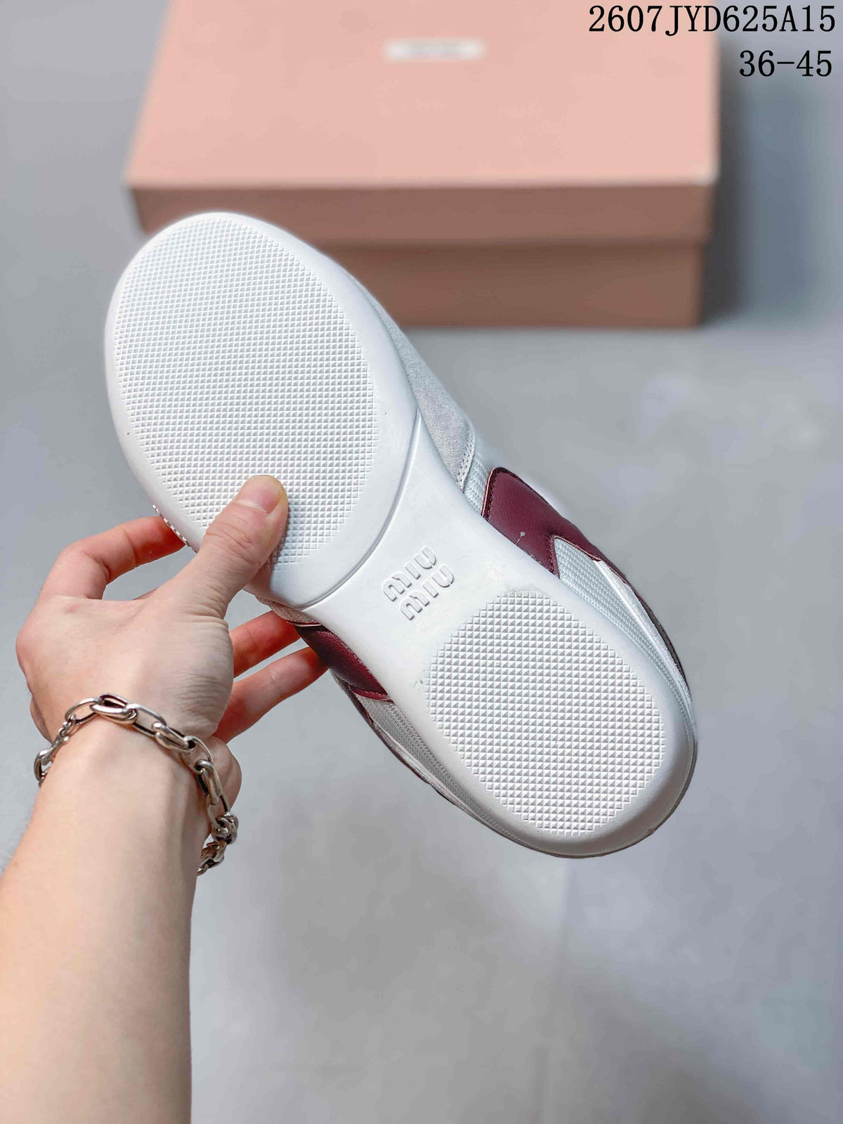 Miu Miu Gymnasium Low-Top Sneakers in White and Burgundy