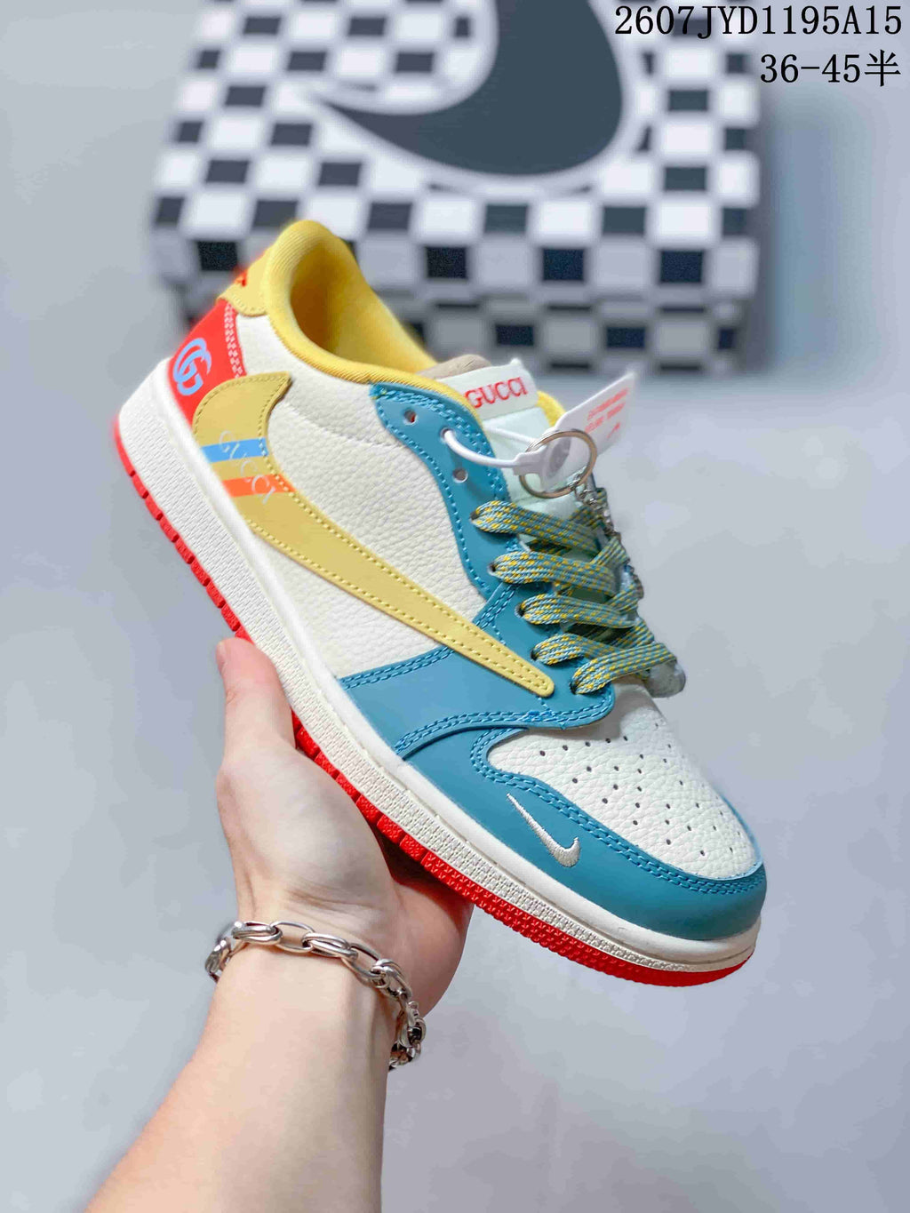 Air Jordan 1 Low OW-Style Sneakers in White, Black and Blue