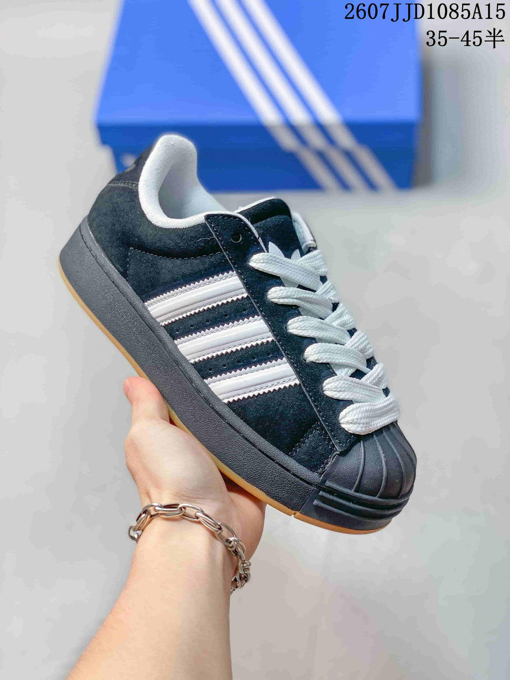Adidas Superstar XLG Black White Platform Sneakers JR7444