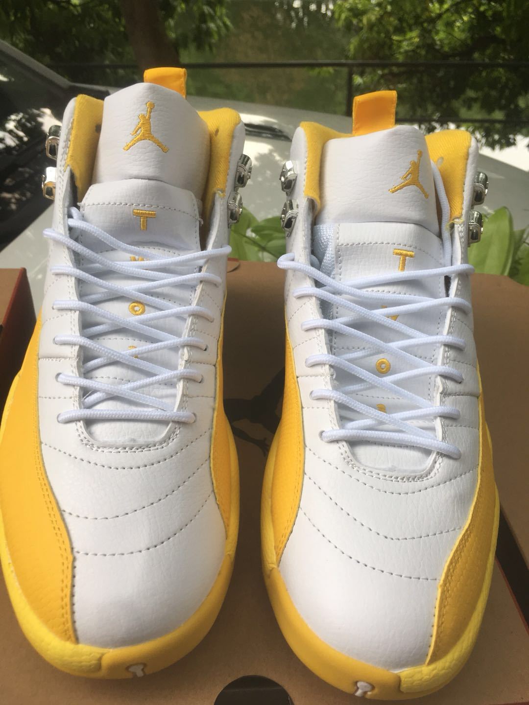 Jordan 12 High-Top Sneakers in White and Yellow