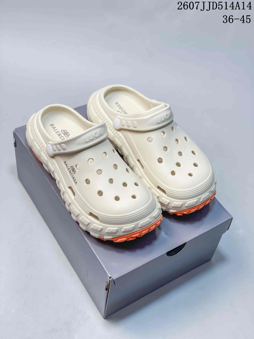 Balenciaga Tire Clog Sandals Off-White Orange 2607JJD514A14