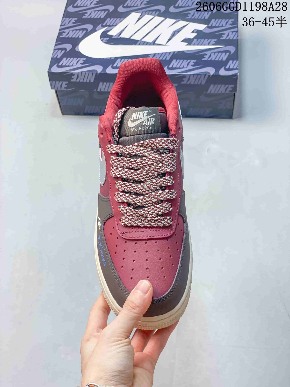 Nike Air Force 1 Spain-Inspired Sneakers, Burgundy and Gray