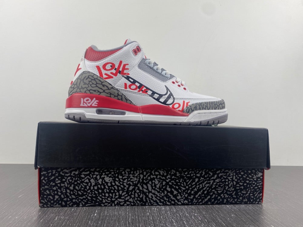 Air Jordan 3 White Grey Red Graphic Sneakers