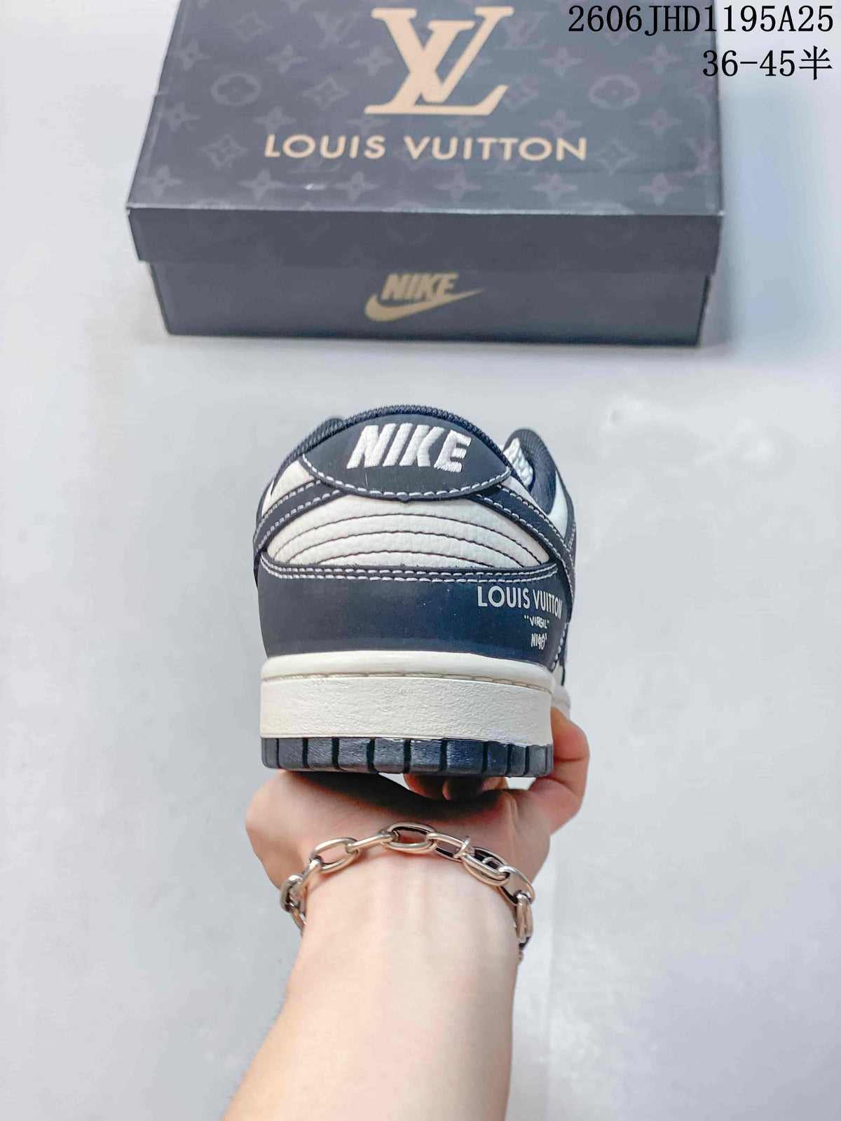 Nike Dunk Low Louis Vuitton Print-Panel Sneakers, Navy and White