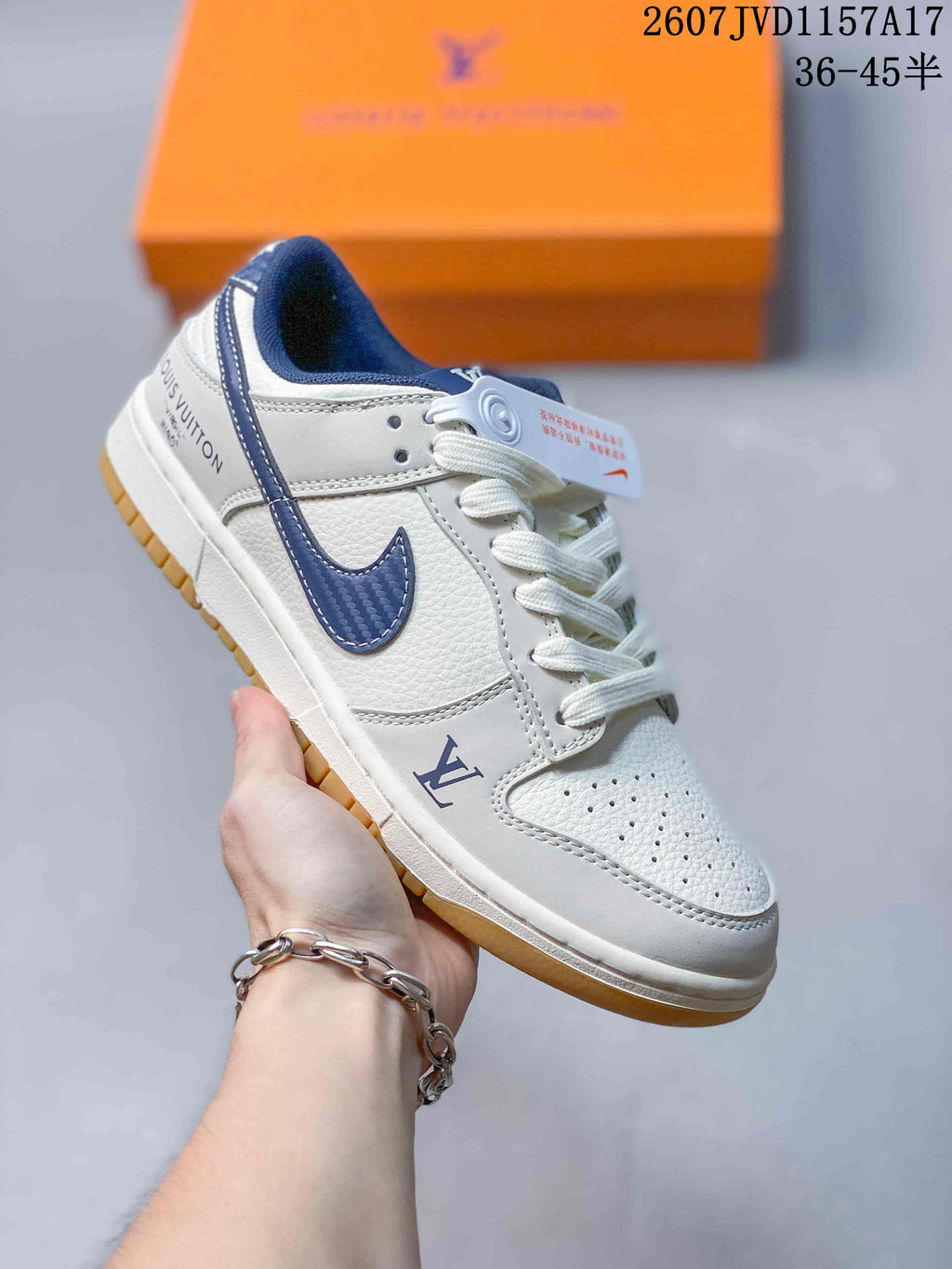 Louis Vuitton x Nike Dunk Low Blue Denim Sneakers 2607JVD1157A17