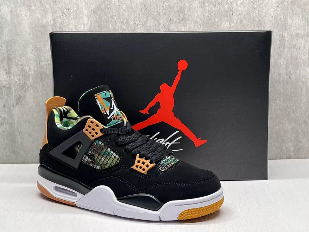 Jordan 4 Retro Sneakers in Black, Green and Tan