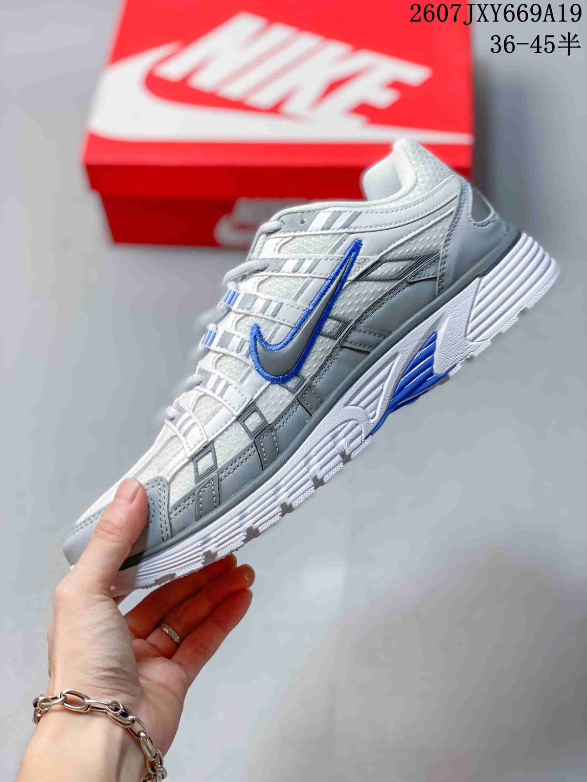 Nike P-6000 Retro Running Sneakers White Grey Blue