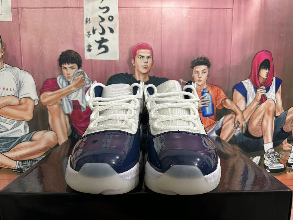Jordan 11 Low Navy Blue and White Sneakers