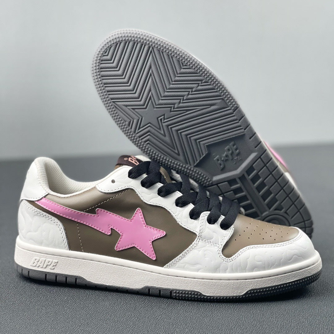 BAPE Sk8 Sta Low-Top Sneakers in White, Taupe and Pink
