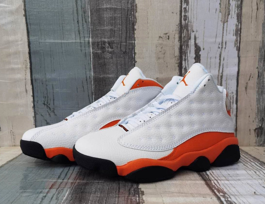 Jordan 13 White and Orange Men's High-Top Sneakers