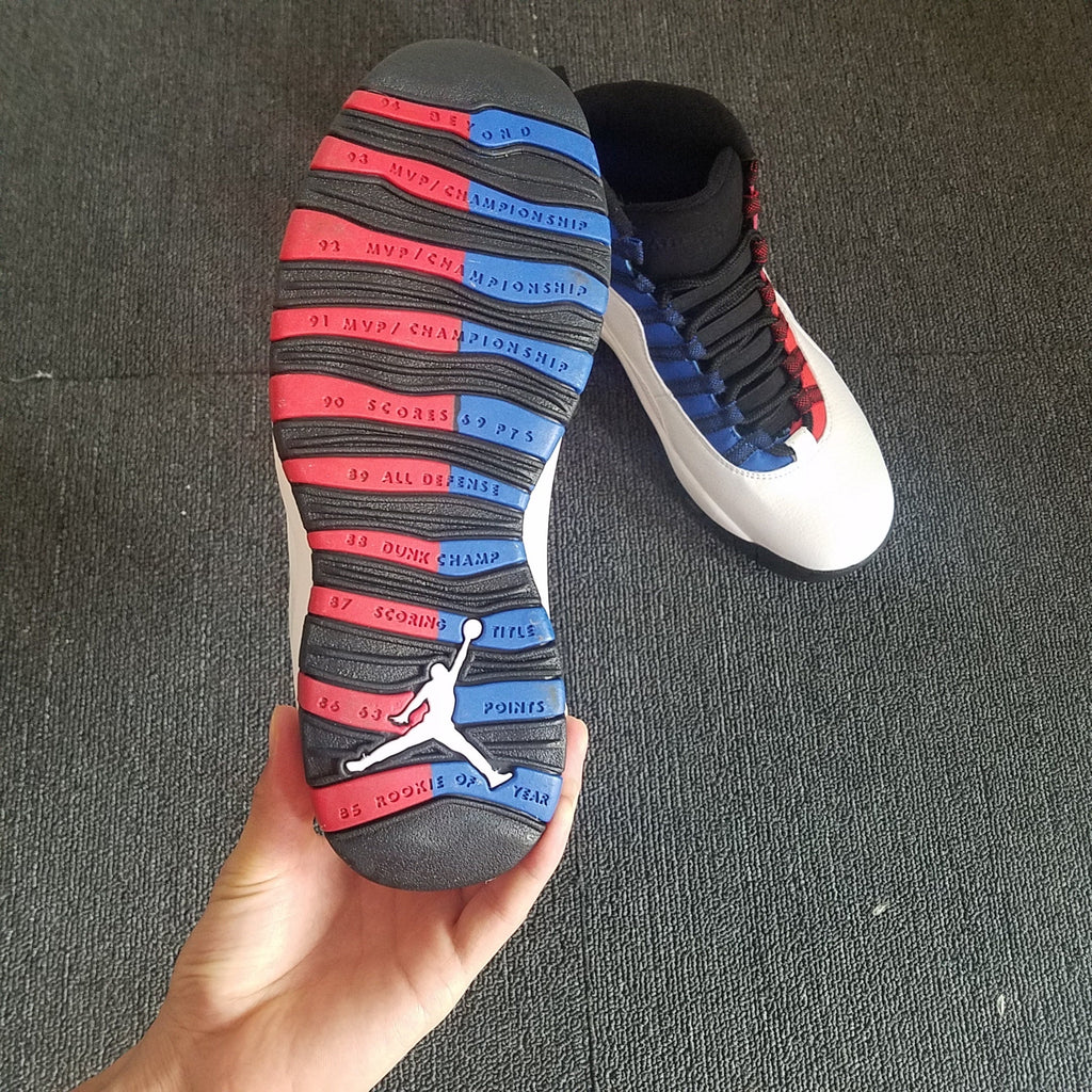 Air Jordan 10 Mismatch High-Top Sneakers White Red Blue