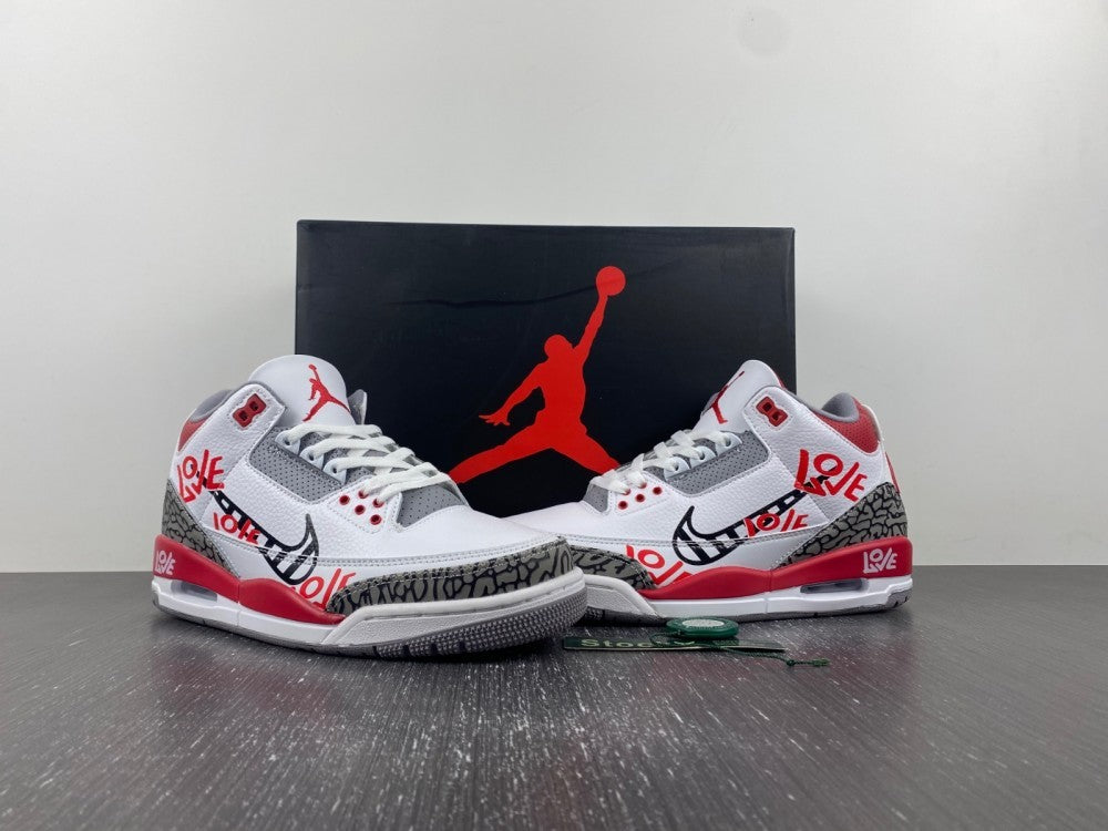 Air Jordan 3 White Grey Red Graphic Sneakers