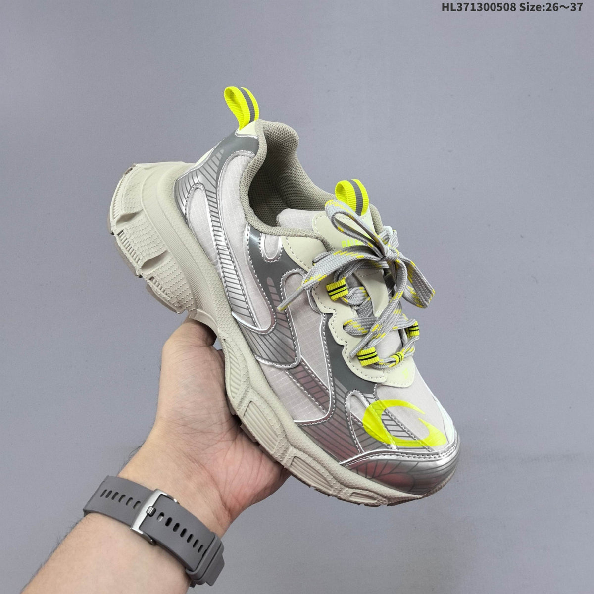Balenciaga Kids Chunky Lace-Up Sneakers, Silver and Charcoal