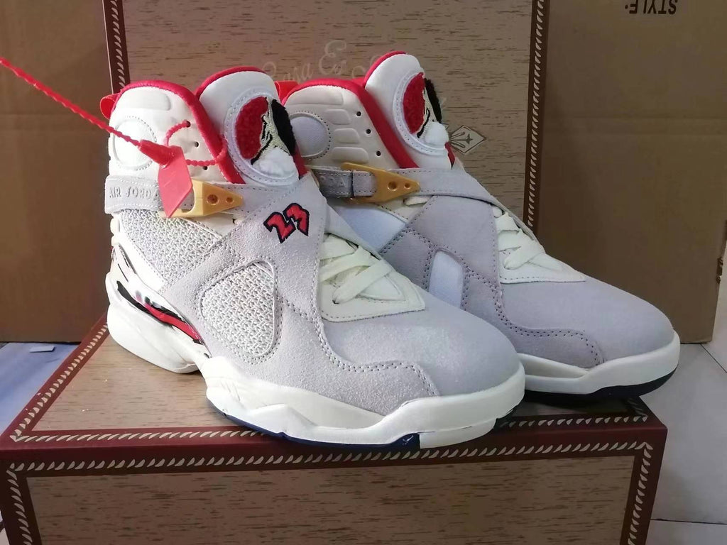 Jordan Air Jordan 8 White and Red High-Top Sneakers