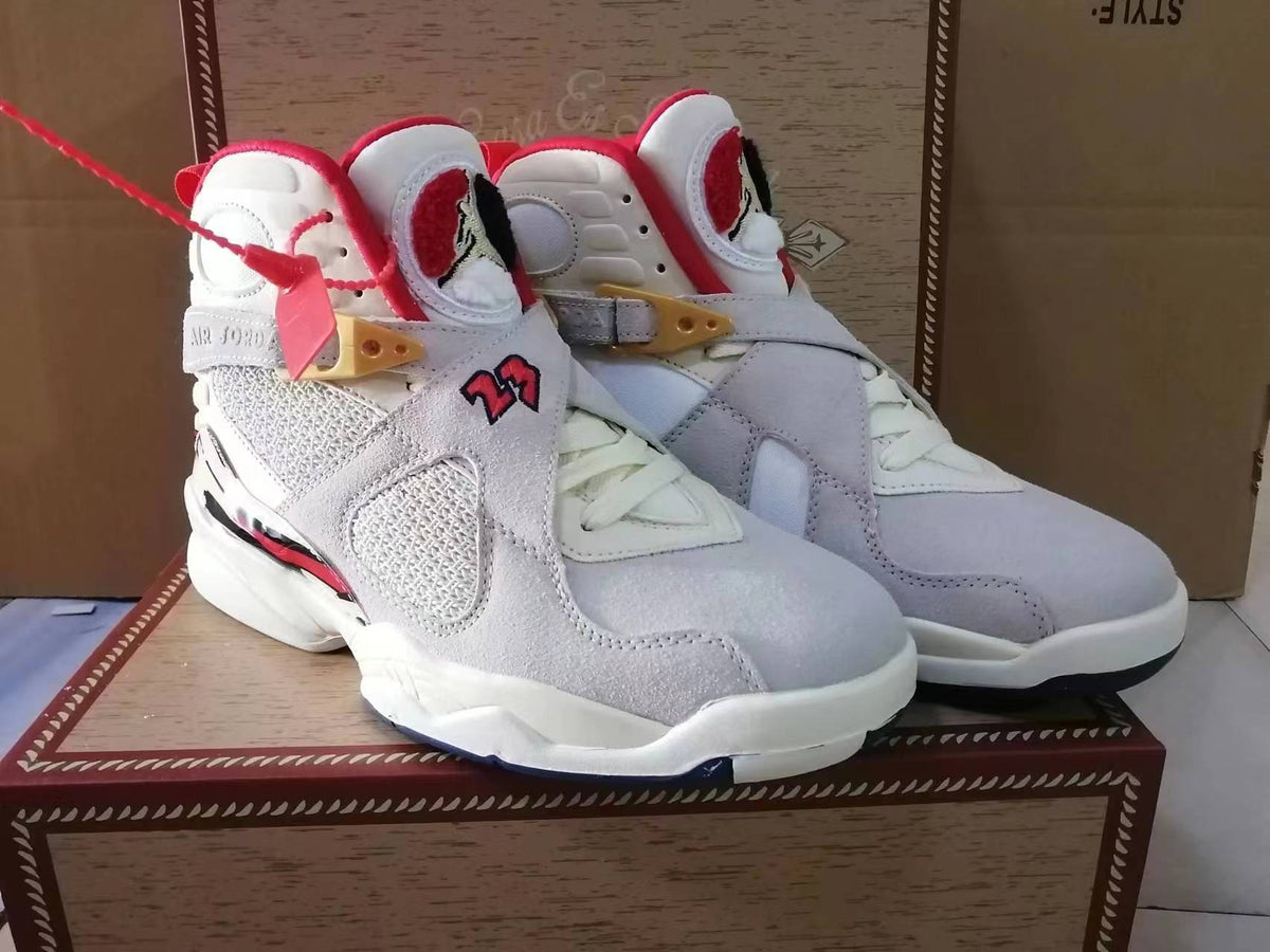 Jordan Air Jordan 8 White and Red High-Top Sneakers