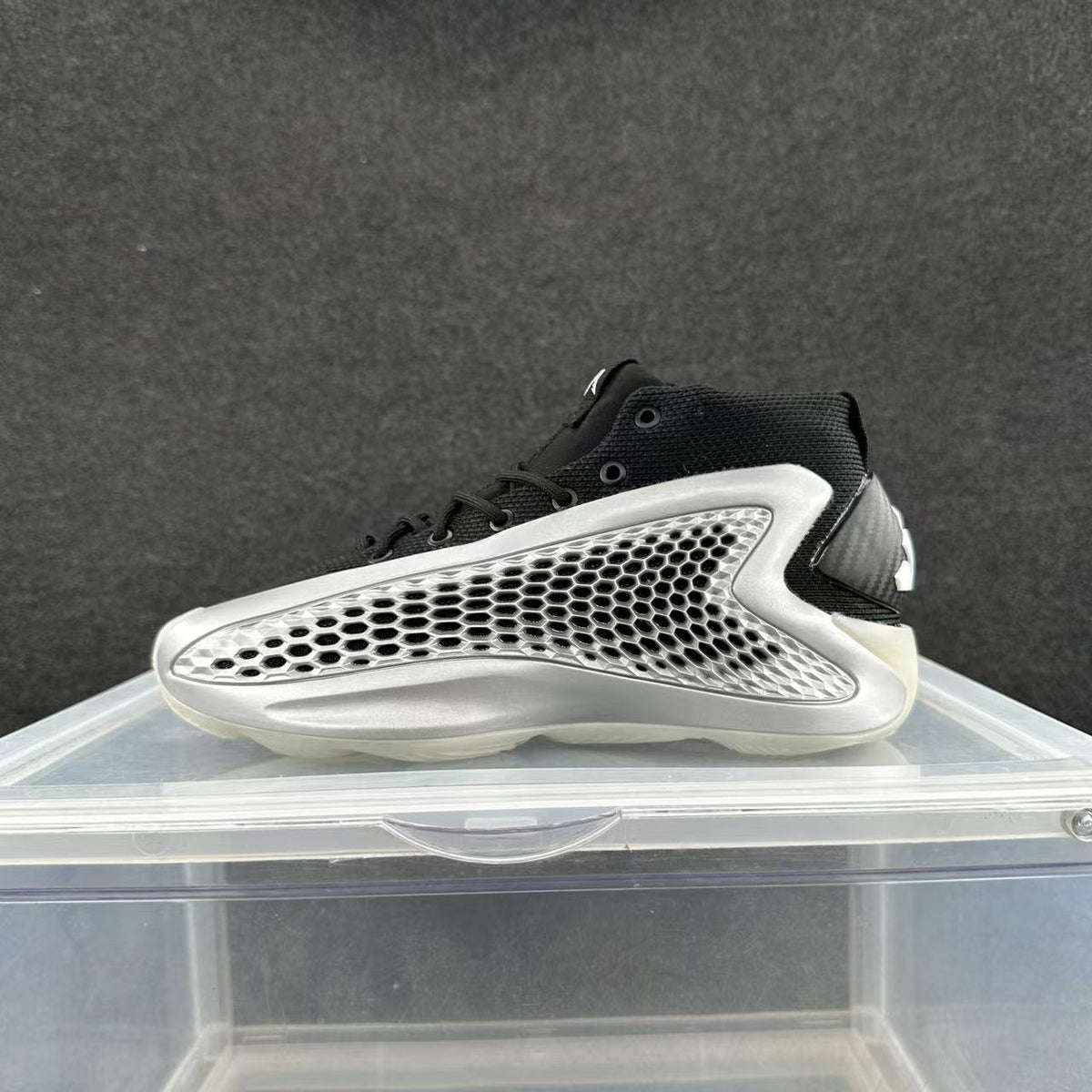 Silver and Black High-Top Basketball Sneakers