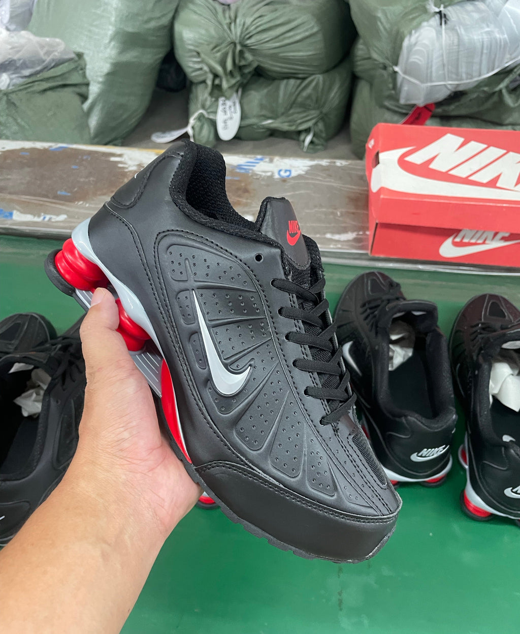 Nike Black and Red Shox Low-Top Sneakers