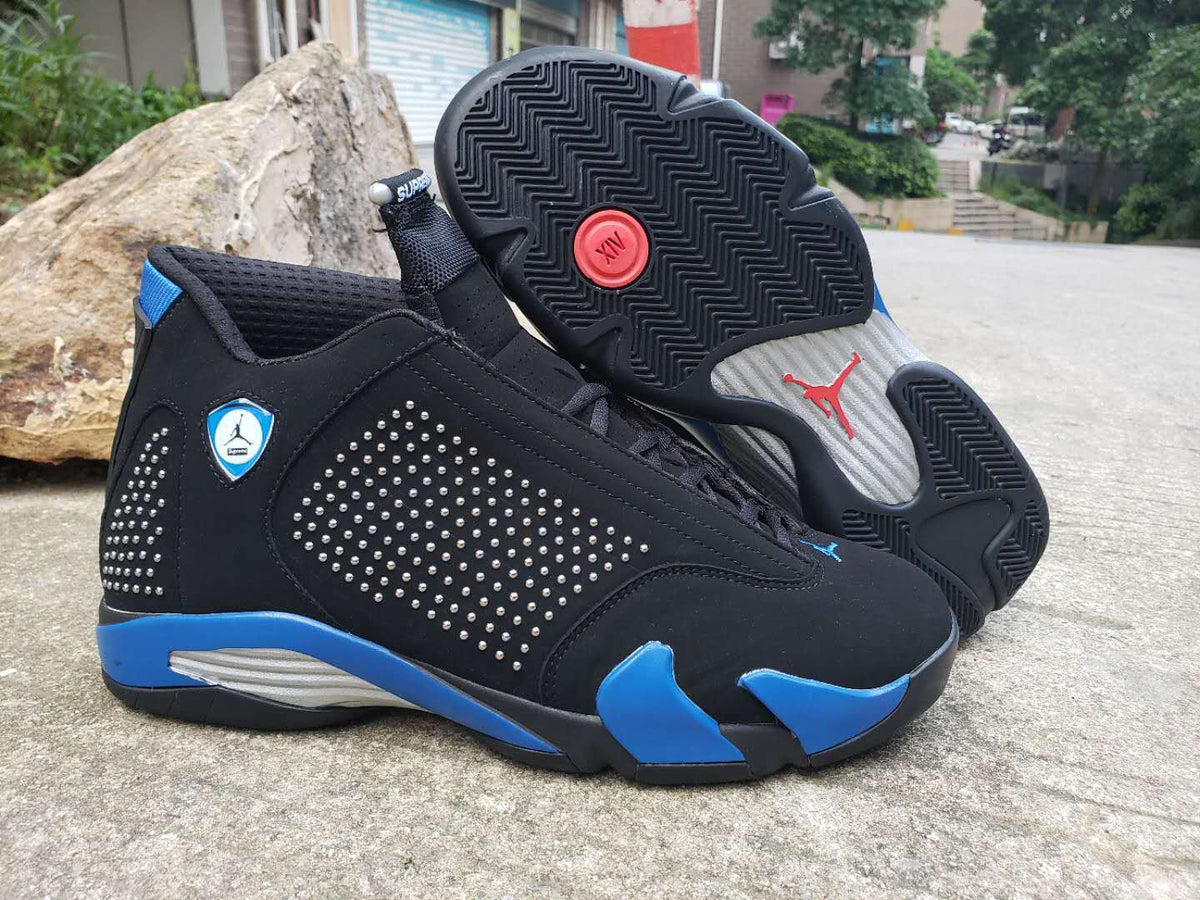 Air Jordan 14 Supreme-Style Sneakers in Black and Blue