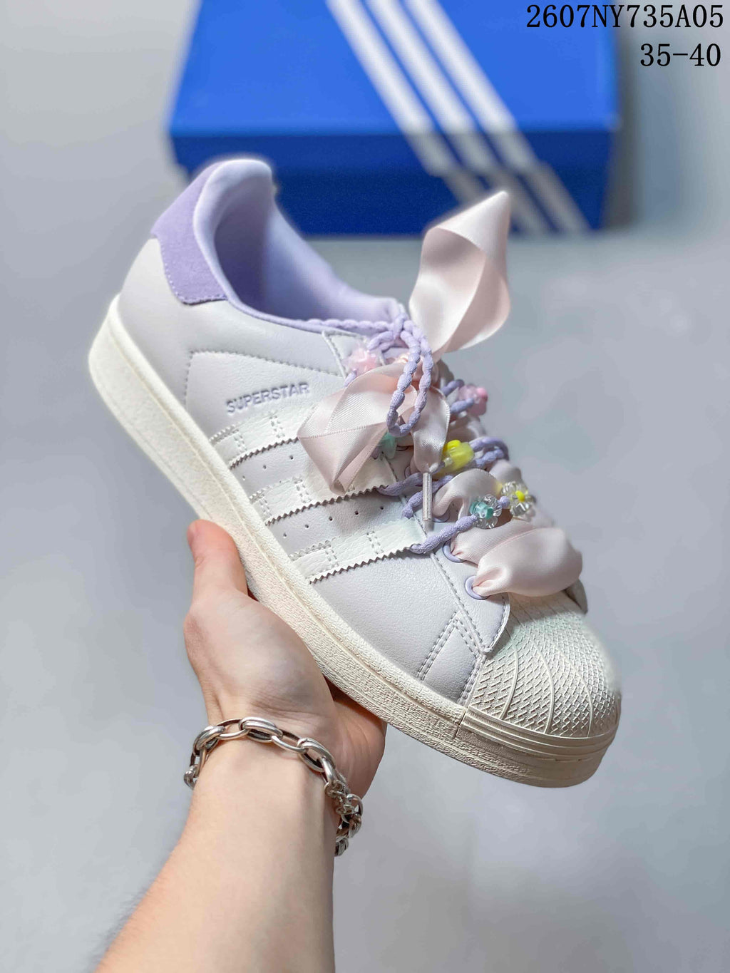 Adidas Superstar Custom White Sneakers with Lilac and Pink Details