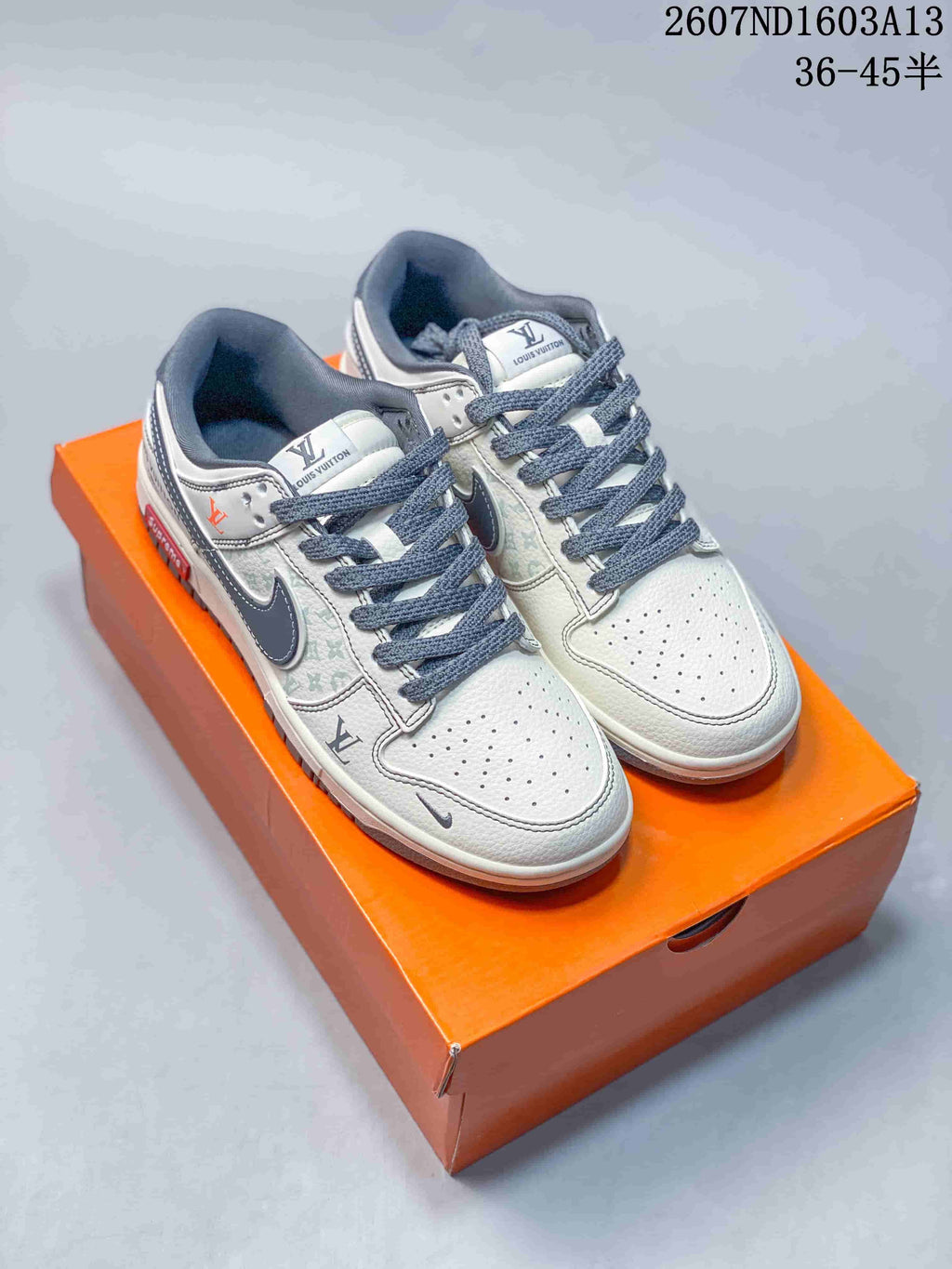Nike SB Dunk Low LV Print White Grey Sneakers 2607ND1603A13