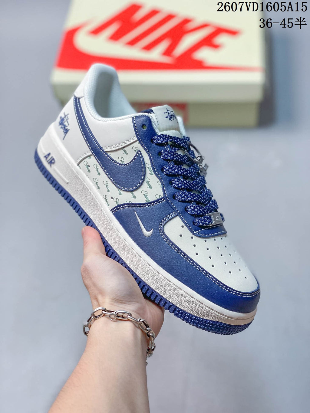 Nike Air Force 1 White Blue Custom Sneakers Style 2607VD1605A15