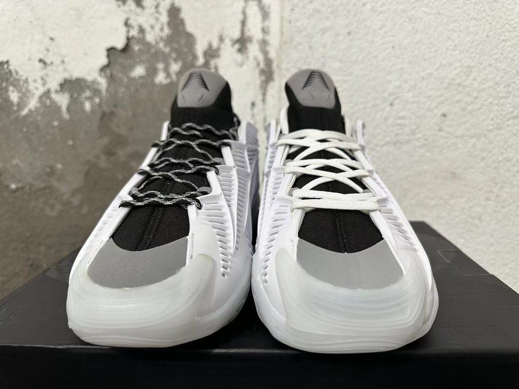 White and Black Sculpted High-Top Sneakers