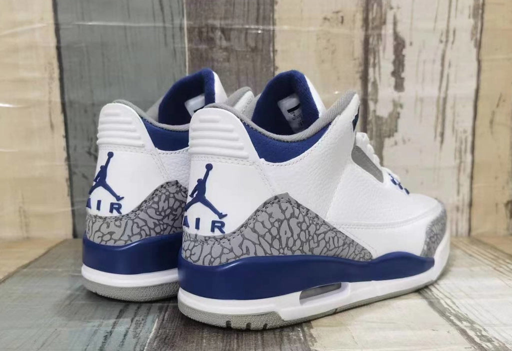 Jordan 3 White and Deep Blue Men's Sneakers