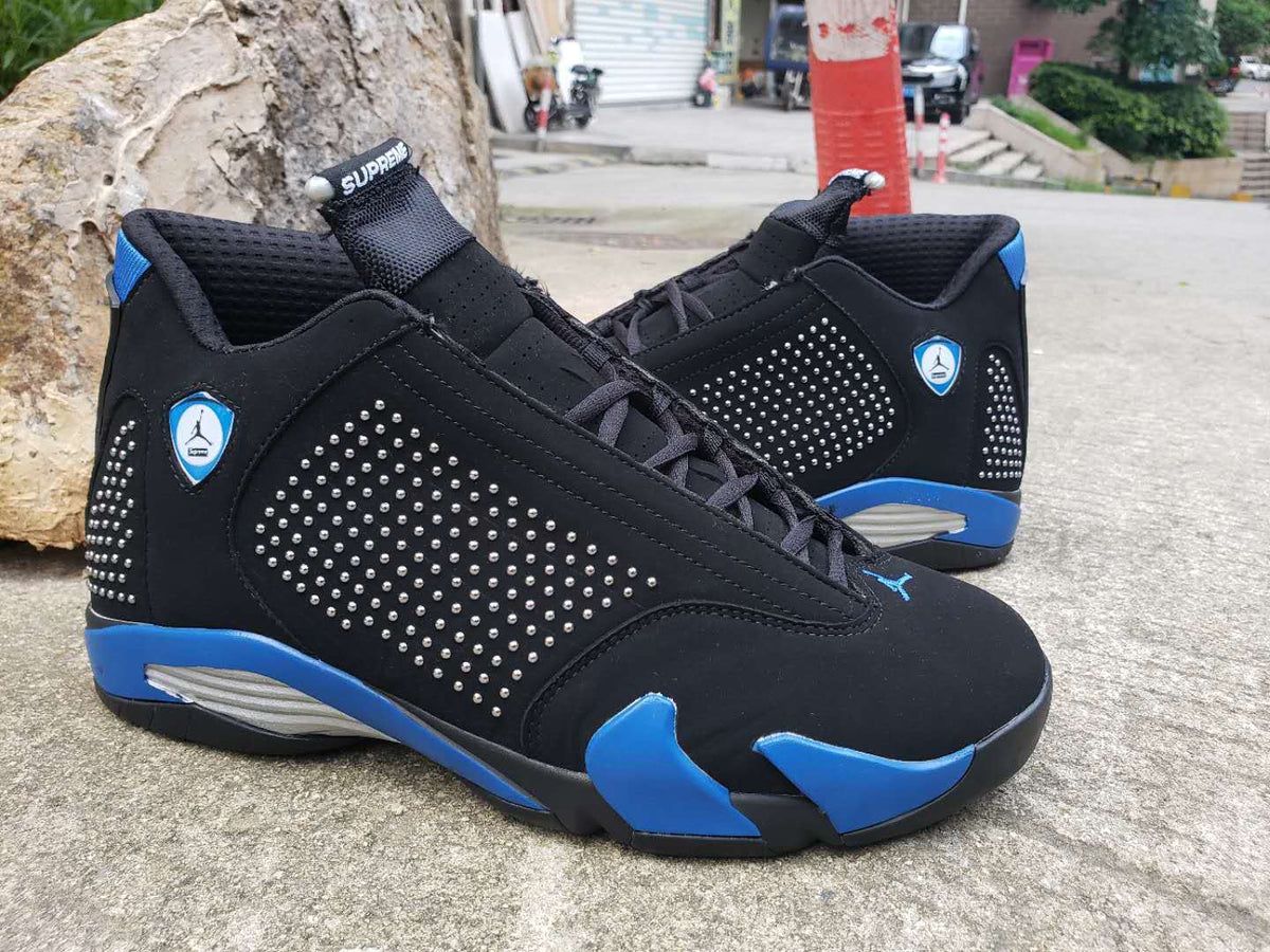 Air Jordan 14 Supreme-Style Sneakers in Black and Blue