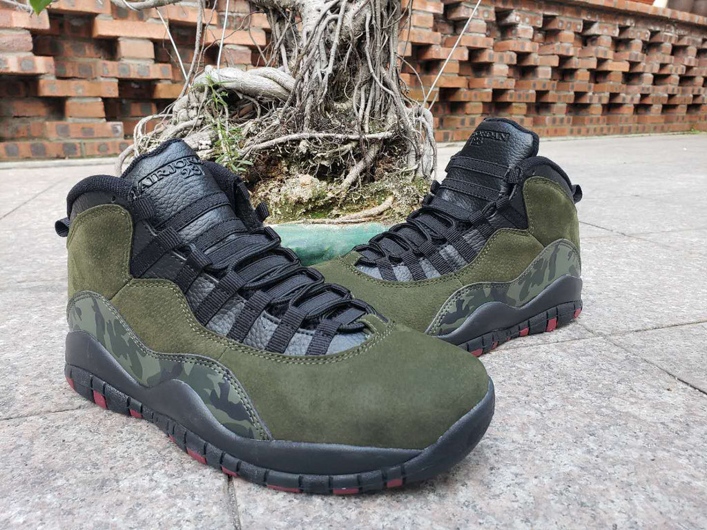 Air Jordan 10 High-Top Sneakers in Olive Camo
