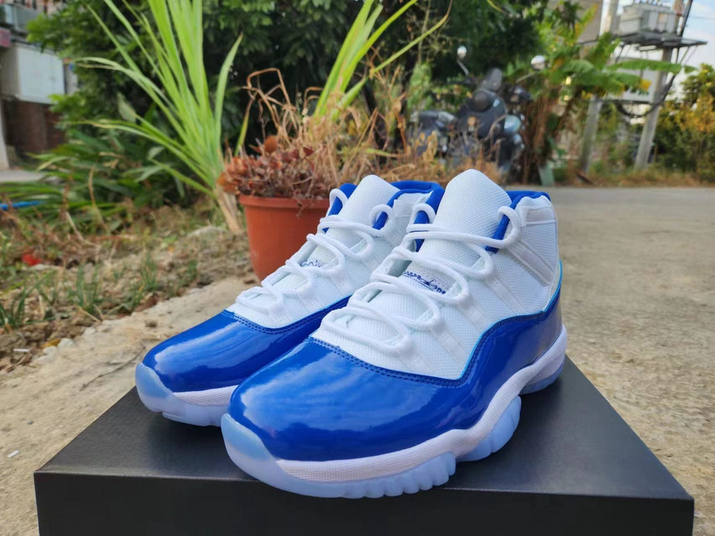 Jordan 11 White and Royal Blue High-Top Sneakers