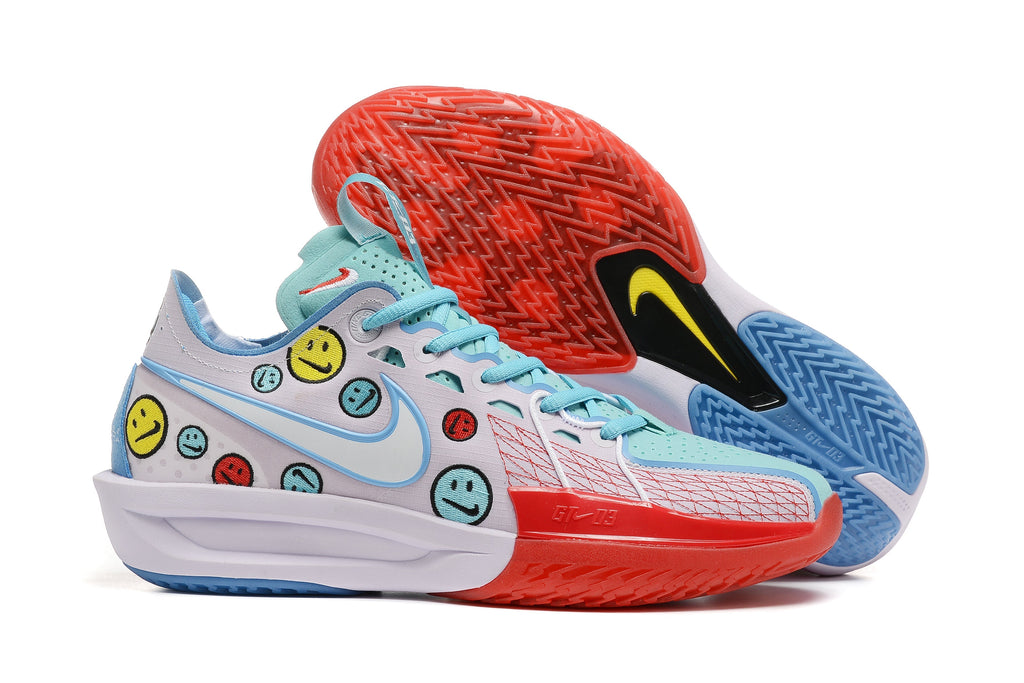 Nike GT Cut 3 Basketball Shoes Aqua Red Smiley