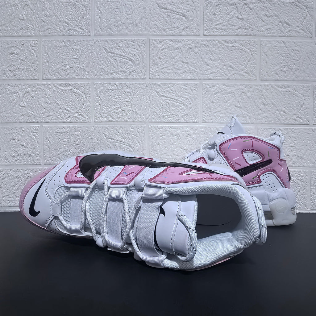 Nike Air More Uptempo Donut Sneakers in White and Pink
