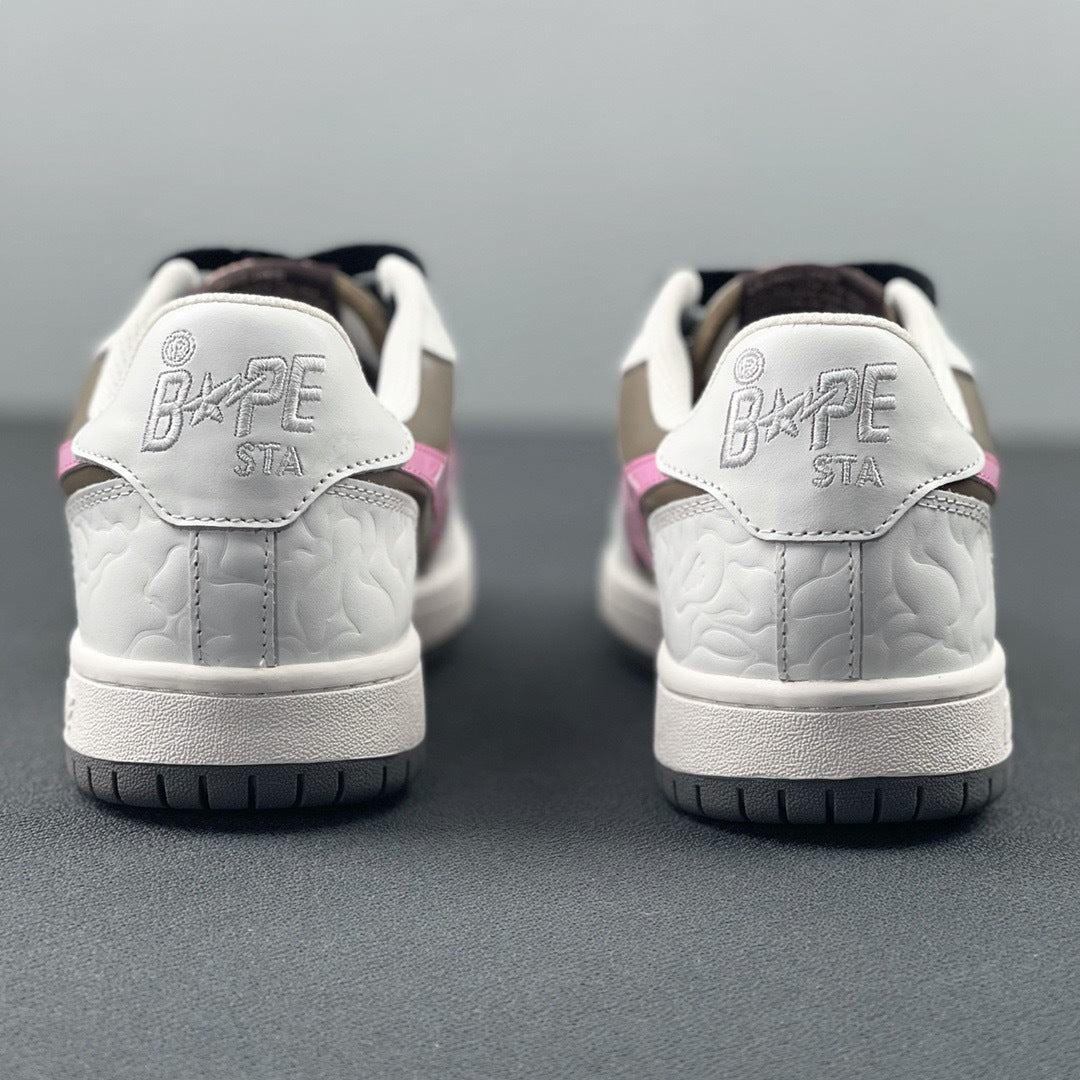BAPE Sk8 Sta Low-Top Sneakers in White, Taupe and Pink