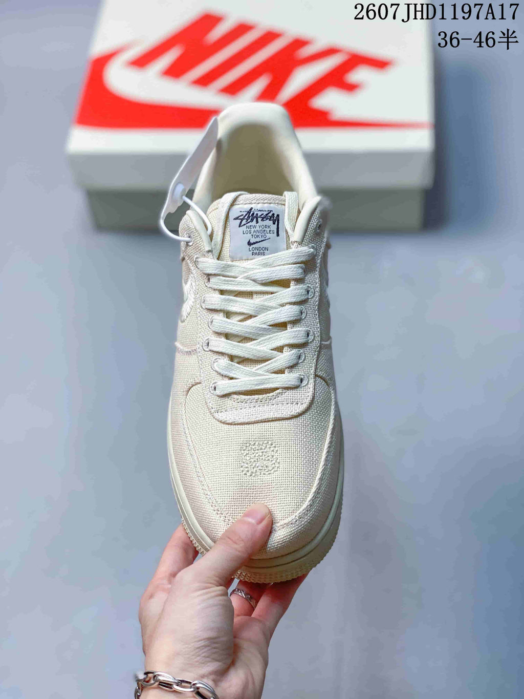 Stussy x Nike Air Force 1 '07 Cream Woven Sneakers