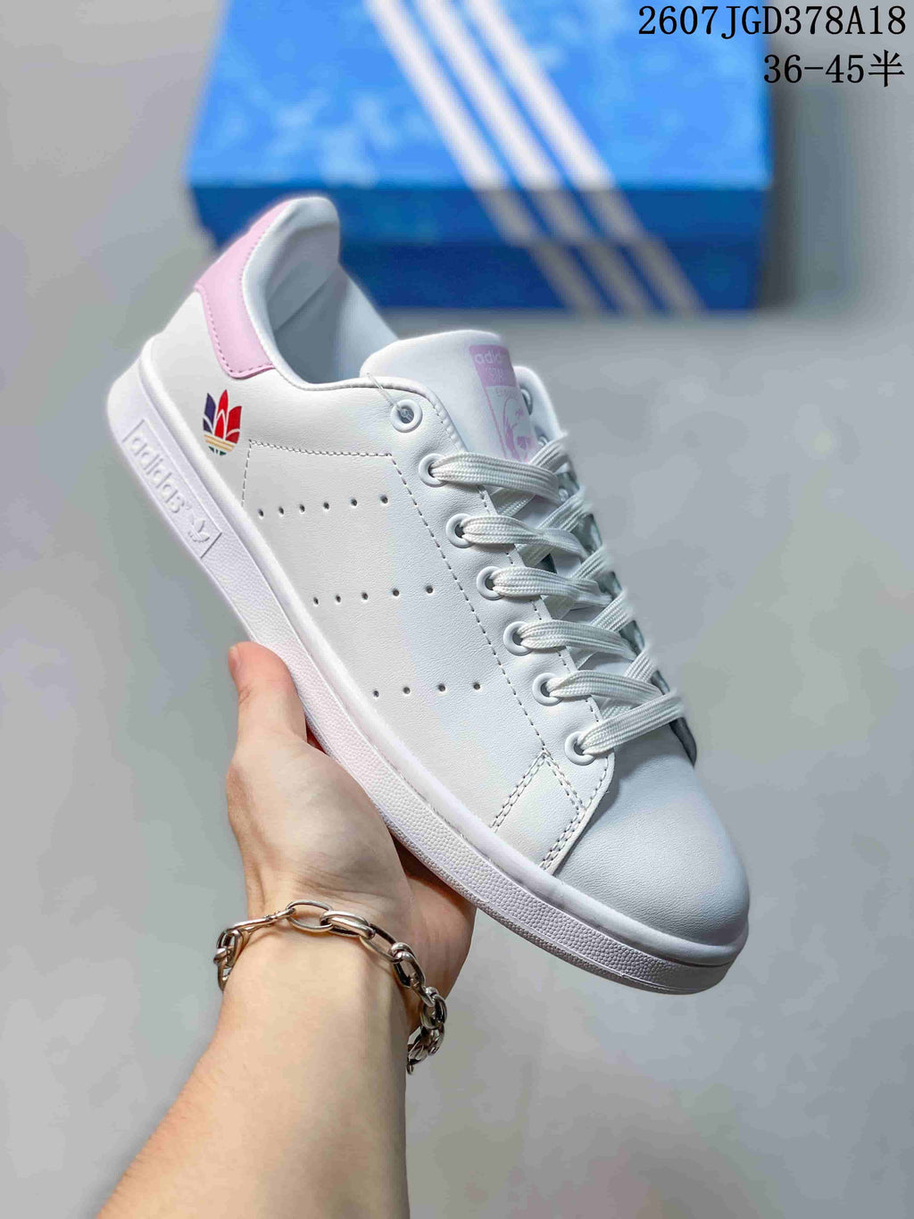 adidas Stan Smith White and Pink Low-Top Sneakers