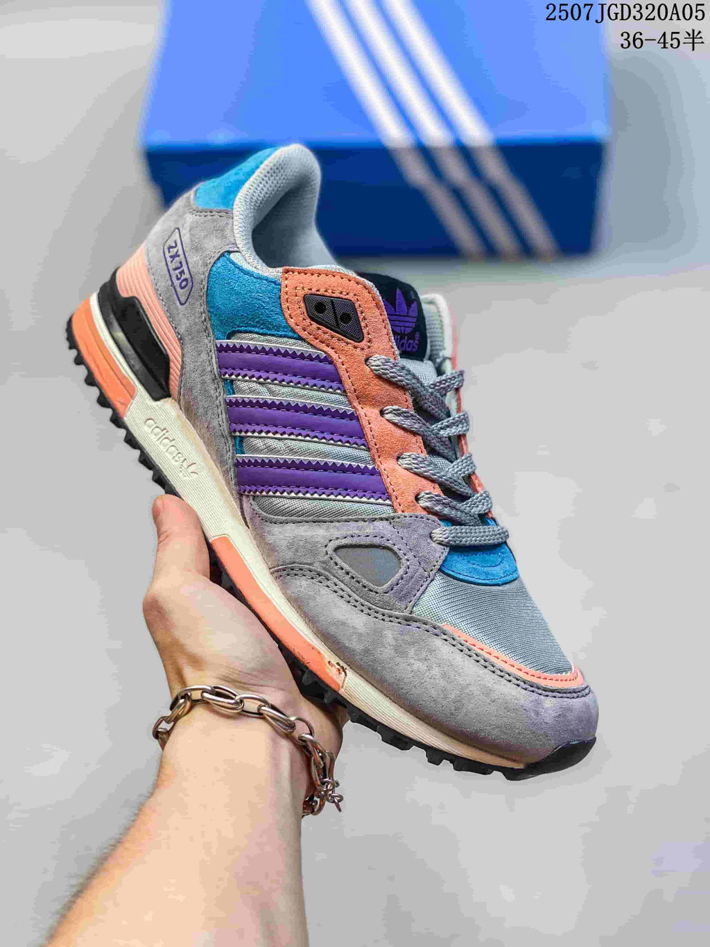 adidas ZX 750 Retro Sneakers in Gray, Purple and Coral