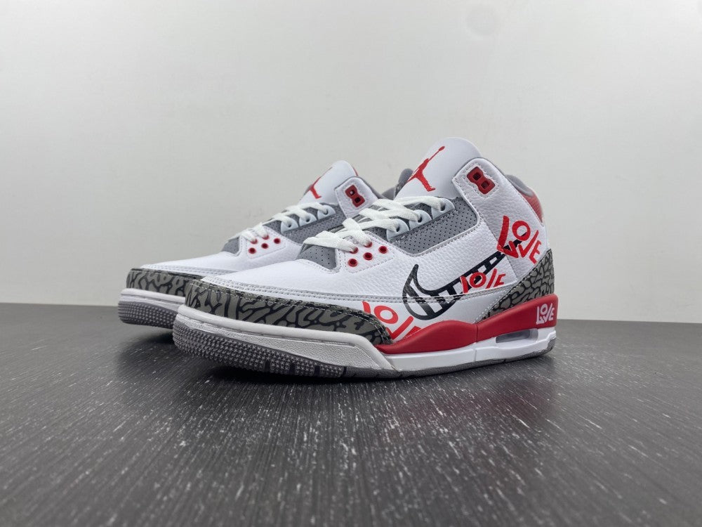 Air Jordan 3 White Grey Red Graphic Sneakers